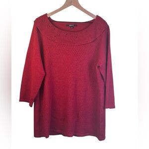 Briggs Red Sparkling Beaded Collar Sweater Size 1X